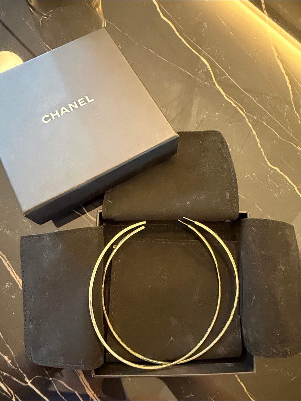 CHANEL Gold Thin Double Hoop Earrings